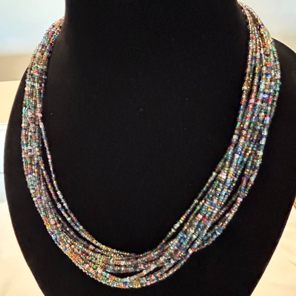 22" Bead Necklace, Long Necklace, Multi strands Necklace, Colorful Beaded